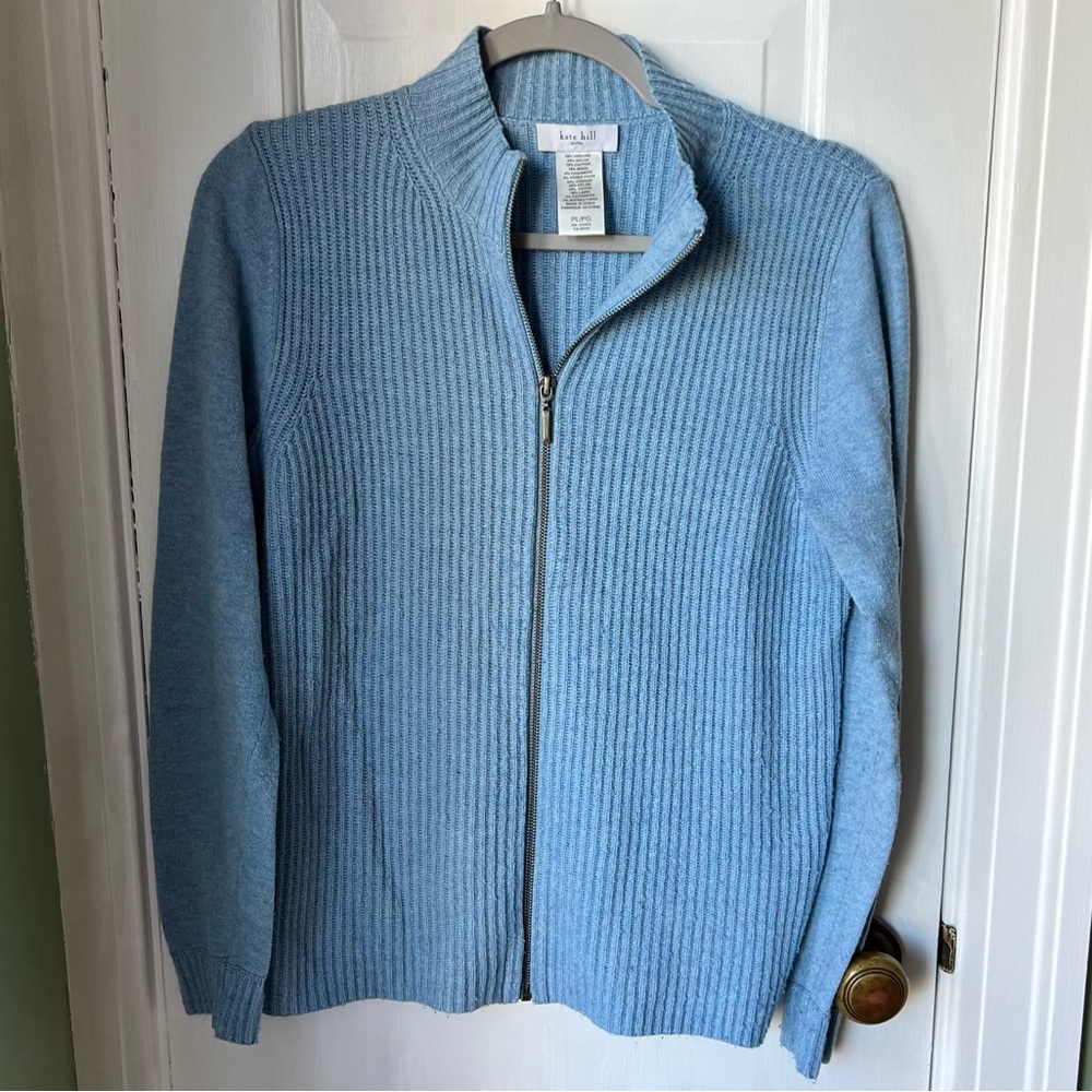 Kate Hill Sky Blue Ribbed Cardigan Sweater Women’s Size Petite Large